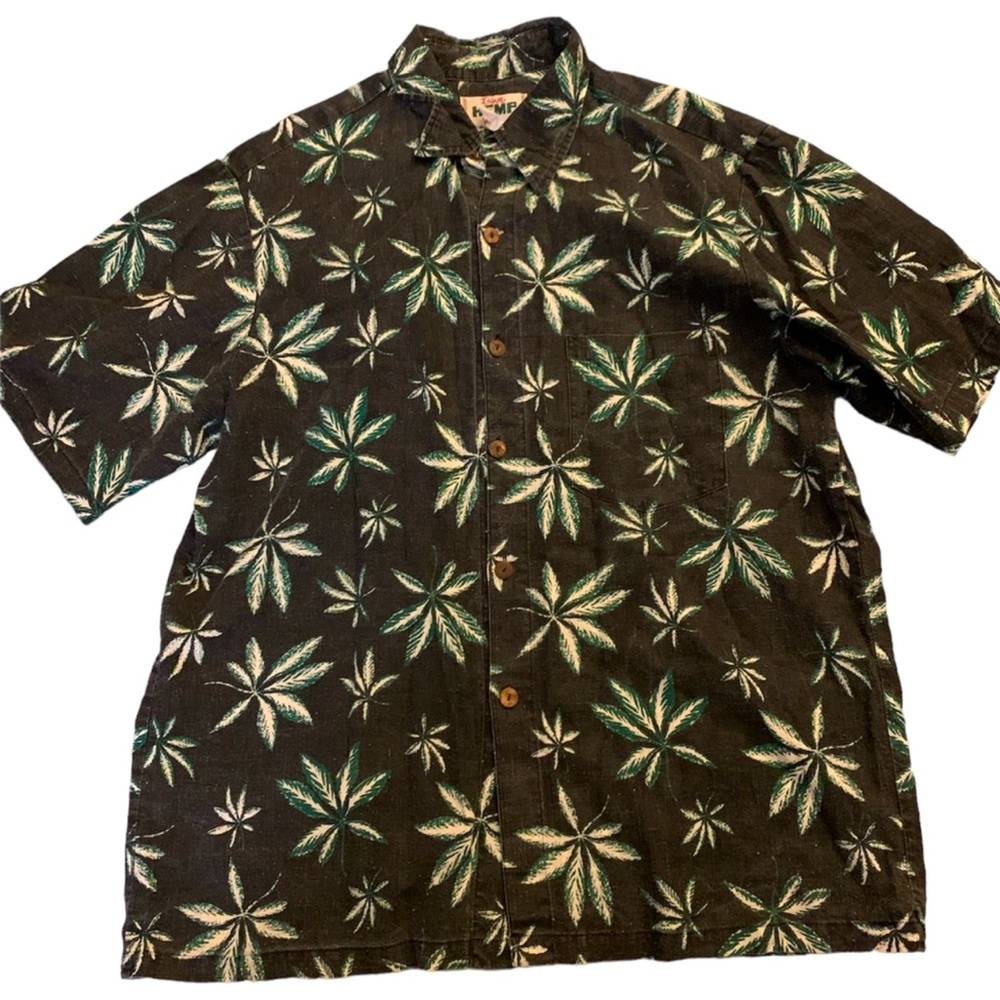 Vintage Island Hemp Weed Wear Button Down Hawaii Hawaiian Shirt with Pocket